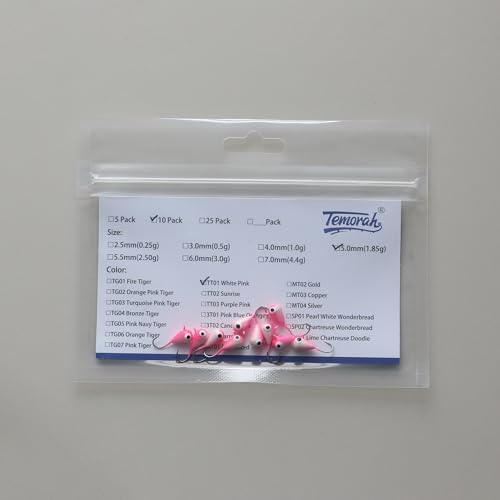 10 Pieces 3.0-6.0mm Teardrop Tungsten Ice Jig - color: TT01 White Pink Glow, size: TIJ02 3MM 10PCS