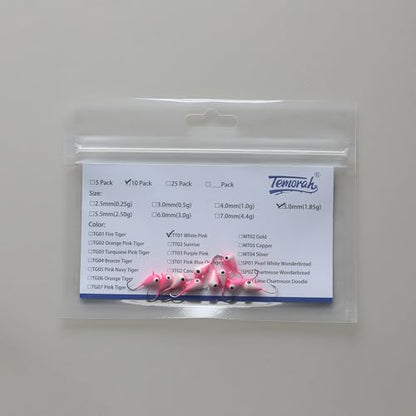 10 Pieces 3.0-6.0mm Teardrop Tungsten Ice Jig - color: TT01 White Pink Glow, size: TIJ02 3MM 10PCS