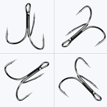 Fishing Treble Hooks Triple Fishing Hooks High Carbon Steel Barbed Sharp Round Bend Treble Hooks Replacement for Hard Lures Bait - color: Black, size: 4#-50pcs