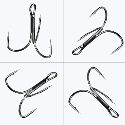 Fishing Treble Hooks Triple Fishing Hooks High Carbon Steel Barbed Sharp Round Bend Treble Hooks Replacement for Hard Lures Bait - color: Black, size: 2#-50pcs
