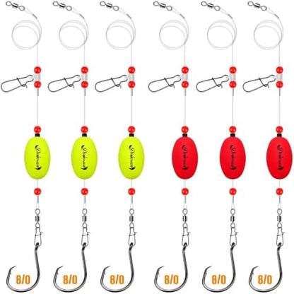Dovesun Fish Finder Rig with Float 20.5" Surf Fishing Rigs 90LB Surf Fishing Tackle for Shark Bluefish Stripers 6PCS 5/0 8/0 - color: 8/0 Circle Hook