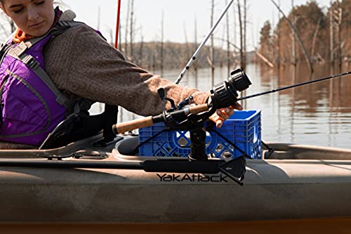 YakAttack Omega Rod Holder | Track Mount Fishing Rod Holder for Kayak & Boat | Compatible with Spinning, Casting, Fly Reels | LockNLoad System | Secure & Adjustable | Kayak Track Mount Accessories