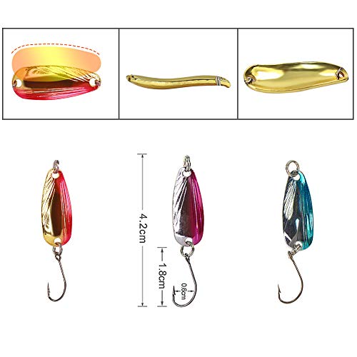 Fishing Spoon Lure Set Metal Baits for Trout, Char and Perch Fishing with Tackle Box (Pack of 12)