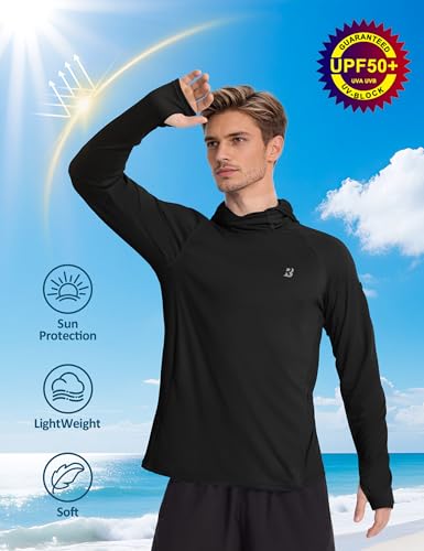 Roadbox Mens UPF 50+ Sun Protection Hoodie, Long Sleeve Fishing Shirt with Mask, Lightweight UV SPF Hooded for Hiking Running - color: Black, size: 3X-Large