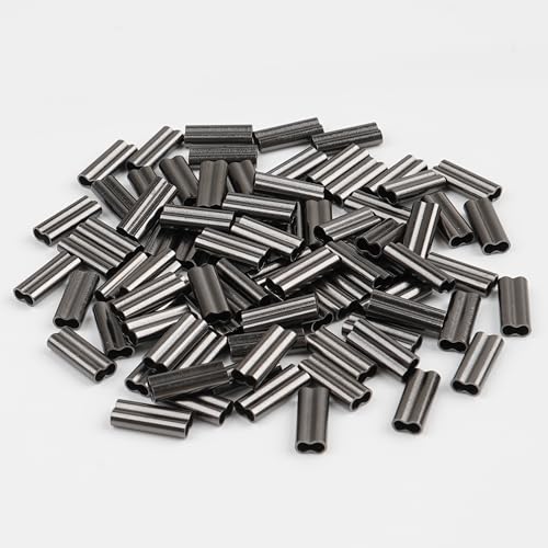 OROOTL Fishing Crimp Sleeves Kit, 500PCS Double Barrel Fishing Line Crimps Sleeves Brass Copper Crimping Loop Tubes Connector Wire Leader Rigging Tackle for Saltwater Freshwater
