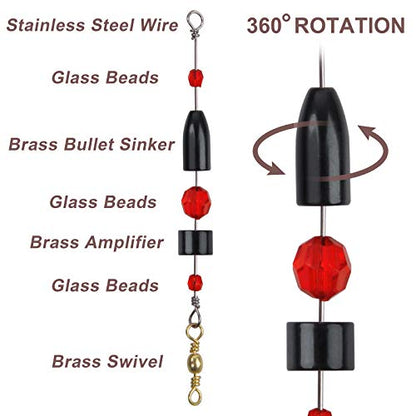 Carolina Rigs for Fishing 5pcs Carolina Ready Rigs with Bullet Worm Weights Pre Rigged Carolina Rigs for Bass Fishing Catfishing Saltwater Freshwater - size: 1oz-5pcs