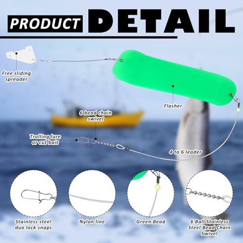 Threlaco 6 Pcs Trolling Bumper for Trolling Flashers Dodgers Fishing Leader Saltwater Leader Line Bottom Rigs Clear Nylon Surf Fishing Steel Tackle Rigs with Swivel Snaps Beads - size: 12 Inch