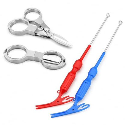 predolo Foldable Fishing Scissors, Stainless Steel Braided Line Cutter, Anti Rust Fishing Line Scissors for Tackle Box, Pocket Portable, Three3-in-1 knotting and hook - style: Three3-in-1 knotting and hook
