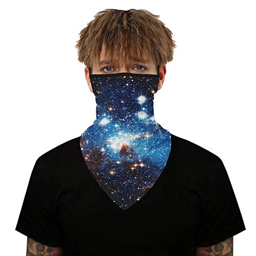 YAYOUREL Neck Gaiter Face Mask Bandanas for Men Women UV Face Scarf Cover Ear Loop Hole Facemask for Fishing Running Cycling - color: Blue Black White