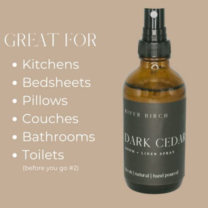 River Birch Cedar and Eucalyptus Scented Linen and Room Spray | Home Fragrance | 4 oz Glass Amber Bottle | Luxury Signature Scent | Handmade in Texas - color: Cedar and Eucalyptus