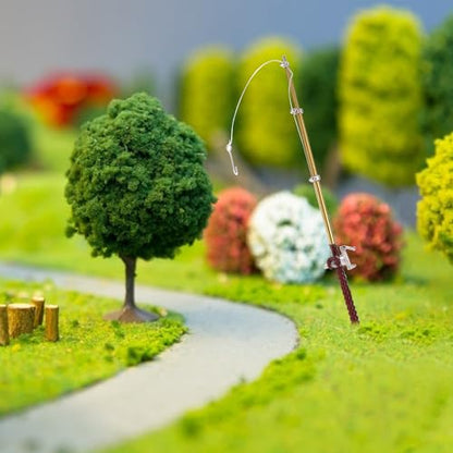 Angoily Mini Fishing Rod Model 5.31 Inch Miniature Fishing Pole Dollhouse Accessories Micro Landscape Decor for DIY Mini House Display
