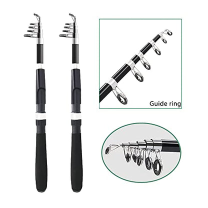 Fishing Pole Combo Set,2.1m/6.89ft 2PCS Collapsible Rods 2PCS Spinning Reels Lures Set Carrier Bag Carbon Fiber Telescopic Fishing Rods Sea Saltwater Freshwater Kit Fishing Rod Reel Combos