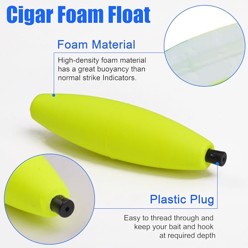 SILANON Peg Floats Fishing Bobbers,Foam Cigar Fishing Floats Bobbers Catfish Floats Slip Fishing Cork Bobbers with Pipe Plug for Catfish Santee Rig Freshwater Saltwater Fishing - size: 2.5 inch, style: Yellow-30pcs