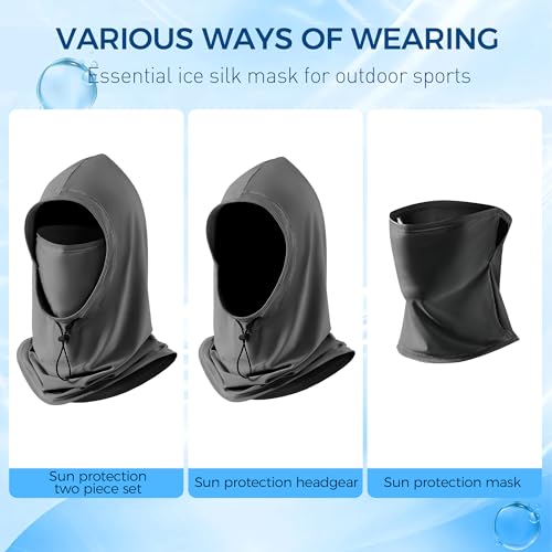 Balaclava Face Mask, UV Sun Protection Summer Cooling Breathable Hood Full Head Cover for Men Women Fishing Cycling Hiking - color: Elastic: Darkgray