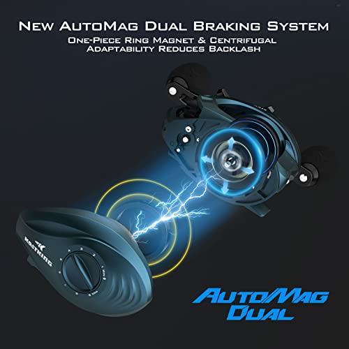 KastKing MegaJaws Elite Baitcasting Fishing Reel, New AutoMag Dual Braking System, Only 6.7oz, 17.64 LBs Carbon Fiber Drag, 11+1 Shielded BB, High Speed 5.4:1 to 9.1:1 Gear Ratios - size: Right - 6.5:1, style: Megajaws