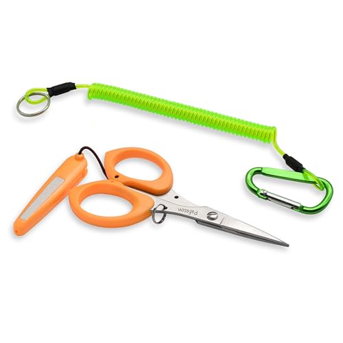 PAFASON 4.5"Fishing Scissors for Braided Line, Lanyard, Stainless Steel, Serrated Blades, Large Finger Holes, Non Slip Grip, Fishing Line Cutter, Safety Case