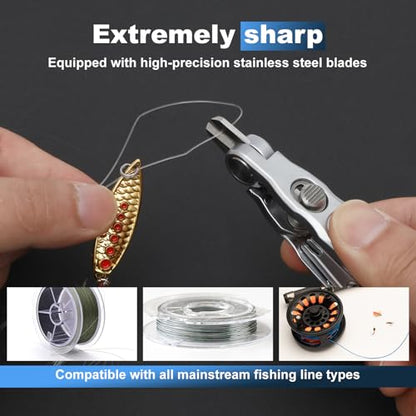 3-in-1 Fishing Line Cutter, Fly Fishing Nippers Knot Tying Tool with Retractors for Nylon and Braided Lines, Stainless Steel Braided Line Scissors Clippers for Mono and Fluoro Lines(Silver)