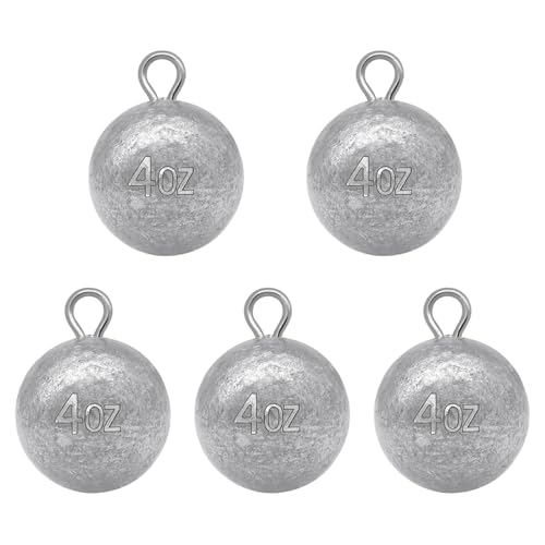 5 Pcs Fishing Round Sinker Cannonball Lead Weights Assortment Egg Drop Bass Weights Saltwater Freshwater Casting 1-5oz - size: 4oz - 5pcs