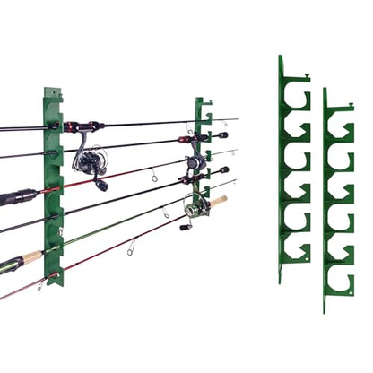 Aventik Horizontal Fishing Rod Holder for Garage Wall or Ceiling Mounted Fishing Pole Holder Holds 6 Rods or Combos, Fishing Rod Rack for Wall, Fishing Rod Storage Organizer (Green) - style: Green