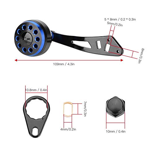 Tbest Knob Power Handle Grip,Fishing Reel Handle CNC Knob with Fittings Replacement Parts Accessory - color: Black+Blue