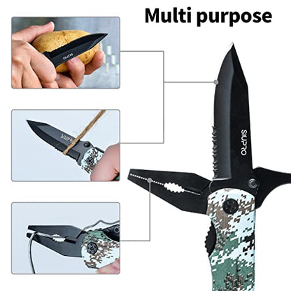 SIUPRO Multitool Pocket Knife Set for Men, Multipurpose 9-in-1 screwdriver kit, Multi Tool Pliers for Camping, Survival with Nylon Sheath, Gifts Idea, Camo - style: Camo