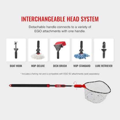 EGO S2 Slider Fishing Net Handle | Adjustable Extension Handle, Minimal Water Drag Design, Ergonomic Foam Grip for Landing Nets - size: 29" to 60" Handle, 17" x 19" Hoop, style: Lightweight Non-tangle Clear Rubber Mesh