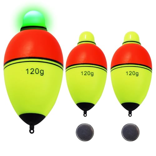 Light-Up EVA Slip Bobbers, Lighted Foam Bobbers Green & Red LED Lights Fishing Floats for Night Fishing with Cell Battery Included - color: RED-YELLOW 120G LED FLOAT-2PCS