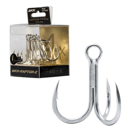 BKK Raptor-Z Treble Hook | 4X | Saltwater Corrosion Resistant Bright Tin Coating | Hand Ground Point | Heavy Duty Lure Hook, Popping, Stickbaits - size: 4/0#