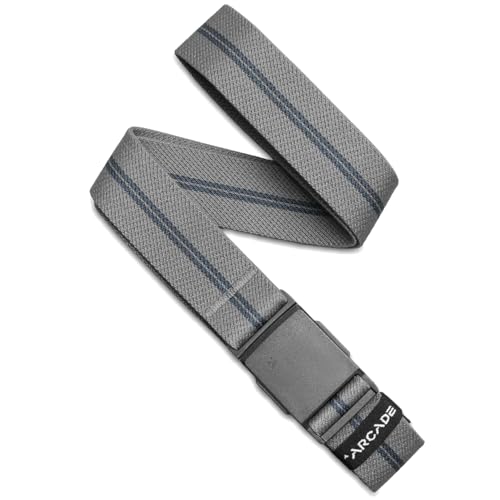 Arcade Belts Mens Explore Belt, Stretch Webbing for Max Comfort & Custom Fit, Metal-Free Buckle, Machine Washable Travel Belt - color: Stripe - Charcoal/Navy