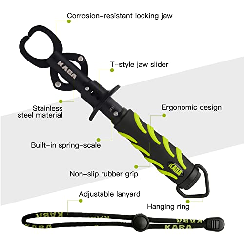 kaba Fish Lip Gripper with Scale, 40 Pound Stainless Steel Fishing Gripper Professional Fishing Lip Grabber Tool, Fish Grabber Clip Fish Control Tackle - color: Set-Green