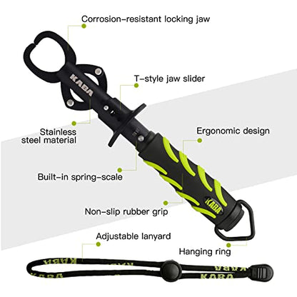 kaba Fish Lip Gripper with Scale, 40 Pound Stainless Steel Fishing Gripper Professional Fishing Lip Grabber Tool, Fish Grabber Clip Fish Control Tackle - color: GREEN