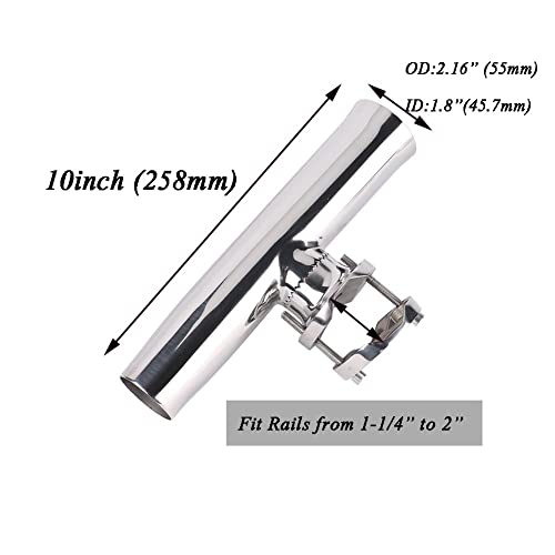 2PCS Stainless Tournament Style Clamp on Fishing Rod Holder for Rails 1-1/4" to 2"