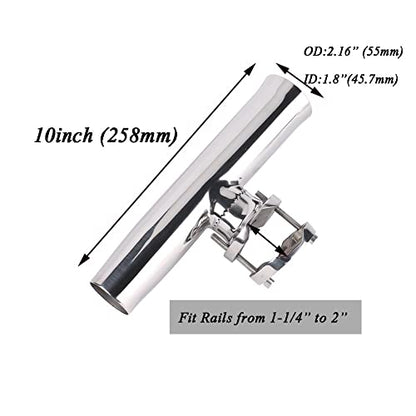 2PCS Stainless Tournament Style Clamp on Fishing Rod Holder for Rails 1-1/4" to 2"