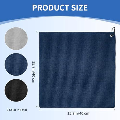 Fishing Towel with Clip,16" X 16",Waffle Pattern Effective Cleaning of Fishing Gear Accessories,Microfiber Absorbent Camping Towel for Men,Hiking Towel,Golf Towel,Pack of 3 (Black/Grey/Blue) - color: Black/Grey/Blue