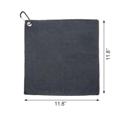 Quacc Premium Golf Towel with Carabiner Clip Absorbent Microfiber Waffle Pattern Golf Towel for Cleaning Golf Ball Club Putter Iron for Golf Bag Trolly Belt Loop (Black)