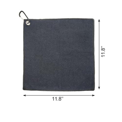 Quacc Premium Golf Towel with Carabiner Clip Absorbent Microfiber Waffle Pattern Golf Towel for Cleaning Golf Ball Club Putter Iron for Golf Bag Trolly Belt Loop (Black)