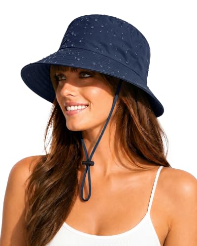 Water-Resistant Sun UPF 50+ Bucket Hat Protection Packable Brimmed Boonie for Women Men Summer Lightweight Hiking Outdoor Cap - color: Navy Blue