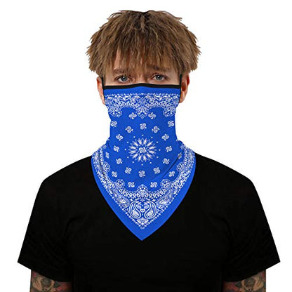 YAYOUREL Neck Gaiter Face Mask Bandanas for Men Women UV Face Scarf Cover Ear Loop Hole Facemask for Fishing Running Cycling - color: Blue White
