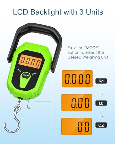 Fish Scale with Lip Gripper, Waterproof Digital Fish Scale, 110lb/50kg Hanging Fish Weight Scale, Portable Luggage Scale with Tape Measure, LCD Backlit, Batteries, for Home Fishing, Green - color: Green