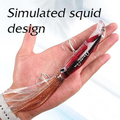 Wondersee Squid Fishing Bait Soft Hard Lures Kit Swimbait Crankbait Jig Simulation Weighted Holographic 4 PCS - color: red&black