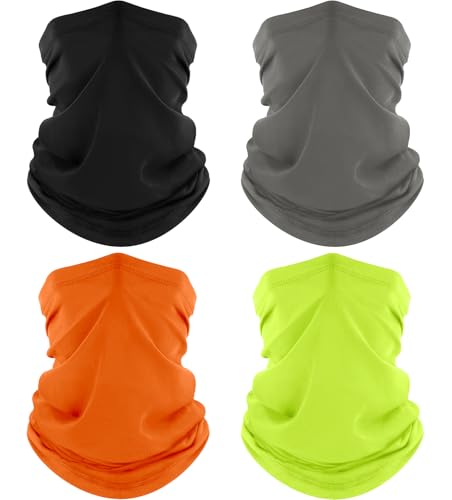 ROXUN Neck Gaiter, 4 Pack Summer Cooling Breathable Face Mask for Outdoors | Stretch Moisture Wicking, UPF 50, Wind Dust UV Protection, Unsiex - color: Black+gray+orange+neon Yellow