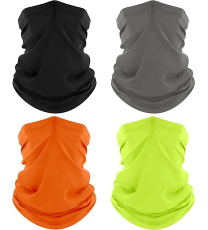 ROXUN Neck Gaiter, 4 Pack Summer Cooling Breathable Face Mask for Outdoors | Stretch Moisture Wicking, UPF 50, Wind Dust UV Protection, Unsiex - color: Black+gray+orange+neon Yellow
