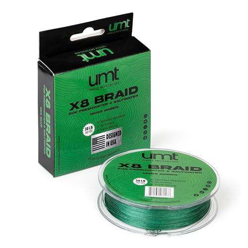 UMT Super Braid 150 Yards PE 8 Strand Fishing Line - High Strength, Available in 10lb 20Ib & 30Ib Moss Green and Sea Blue Options Pro Grade Zero Stretch Super Strong - Uncle Mo's Tackle - color: Moss Green, size: 30LB, 150 Yards