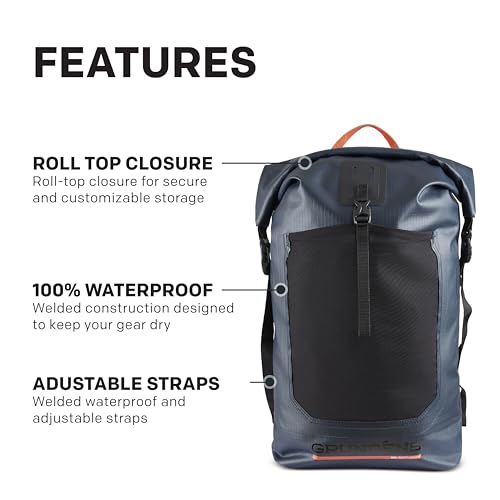 Grundéns Bootlegger Roll Top Backpack, Waterproof, 30L, Dark Navy - color: Dark Navy