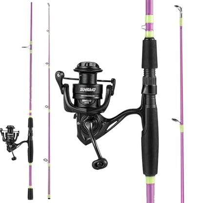 Sougayilang Fishing Rod Combo, 2-Piece 6-Foot Graphite & Fiberglass Rod with Anti-Reverse Spinning Fishing Reel - color: Purple 6'0" Rod with 1000 Reel- 2Pack