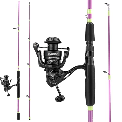 Sougayilang Fishing Rod Combo, 2-Piece 6-Foot Graphite & Fiberglass Rod with Anti-Reverse Spinning Fishing Reel - color: Purple 6'0" Rod with 1000 Reel- 2Pack