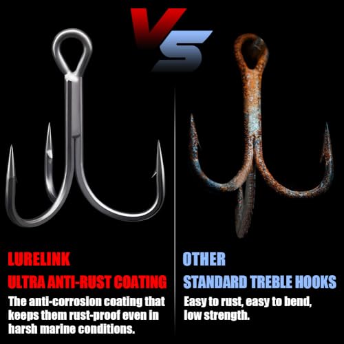 Fishing-Treble-Hooks-5X-Extra-Strong-Heavy-Duty Ultra Anti-Rust Bulk Hooks for Saltwater and Freshwater Fishing Sizes 5/0 to #8 - size: 3/0 6-Pack