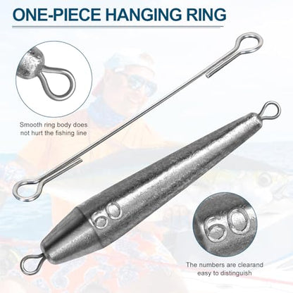 THKFISH Fishing Weights，Inline Trolling Sinkers Fishing Weights Sinkers Double Ringed One Piece Wire Lead Fishing Weights,Torpedo Sinkers Saltwater Freshwater 1oz-3.5oz, silver - size: 3.5oz 6pcs