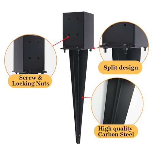 1 Pcs 22-inch 4"x4" Fence Post Anchor Ground Spike(Internal 3.6"x3.6") | Metal Post Stake Ground With Black Powder-Coated|Fence Stakes Post Base For Deck|Fence|Porch|Railing|Mailbox - size: 1, style: 4"x 4"