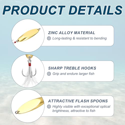 Fishing Spoons Lures, Metal Saltwater Treble Trout Lures Jigging Spoon with Treble Hooks Spinner Baits for Freshwater - color: Gold, size: 14g / 1/2oz